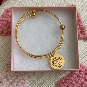 🆕 Gold Inspirational Charm Bangle Bracelet - She Believed She Could